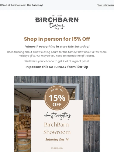 BirchBarn Designs Sale Announcement